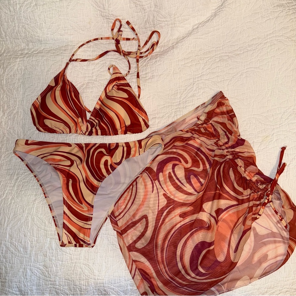 SHEIN Swirl Print Bikini with Wrap